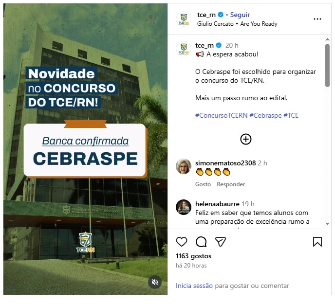 Concurso TCE RN: Cebraspe é a banca! Edital iminente! 1 Banca organizadora do concurso TCE RN foi definida!
