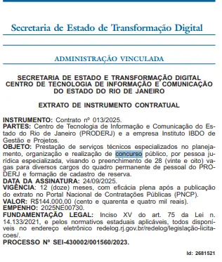 Concurso Proderj: Contrato com a banca é publicado! Edital iminente! 1 Banca organizadora do concurso Proderj!