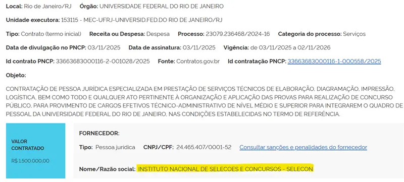Concurso UFRJ: Banca contratada! 191 vagas na área de Apoio! 1 Banca do concurso UFRJ foi contratada!