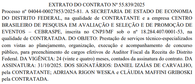 Concurso Sefaz DF: Banca contratada! 265 vagas! 1 Banca organizadora do concurso Sefaz DF!