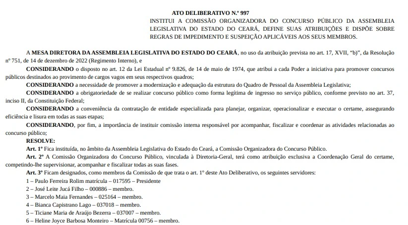 comissão organizadora do concurso alece foi formada!