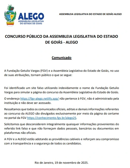 comunicado do concurso alego
