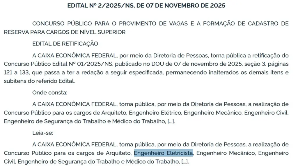 Concurso Caixa: Retificação altera o nome do cargo! 1 Concurso Caixa Retificação