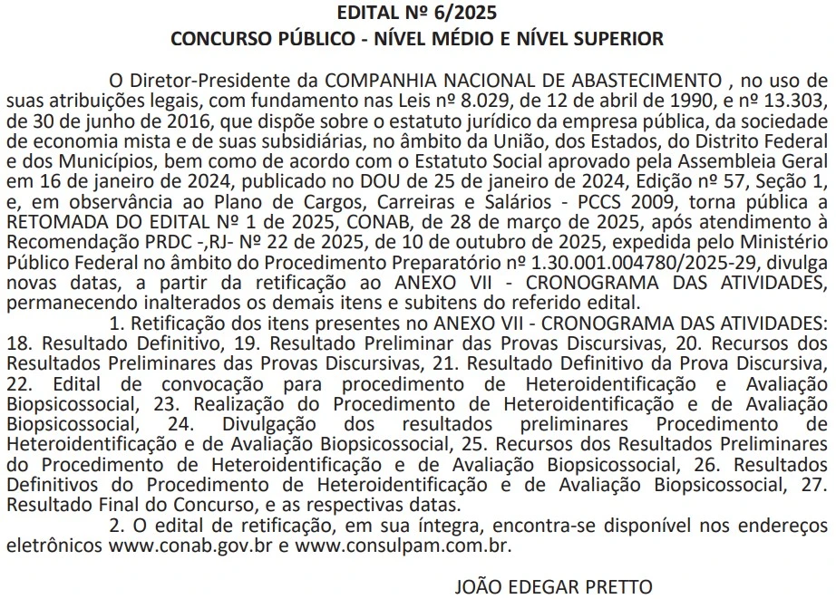 Concurso Conab Retomado