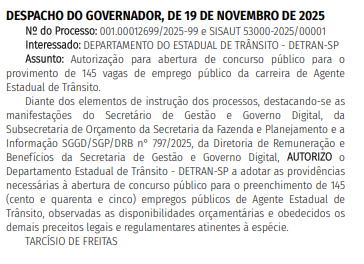 Autorização do concurso Detran SP 2026!