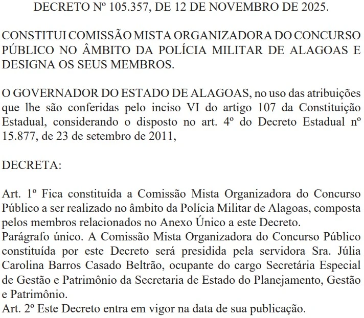 Concurso PM AL Comissão Formada