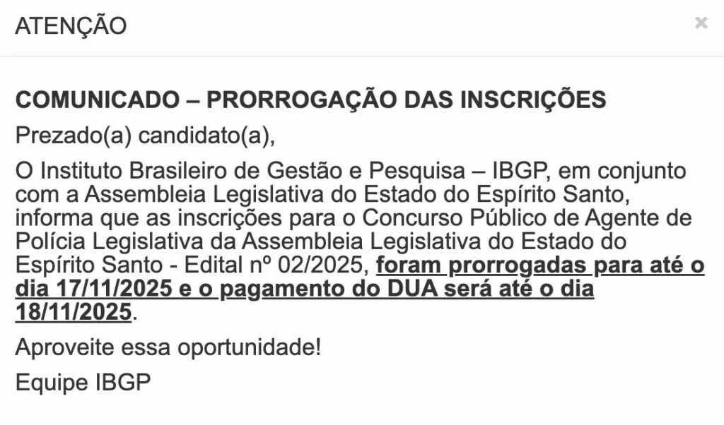 Inscrições do concurso ALES prorrogadas!