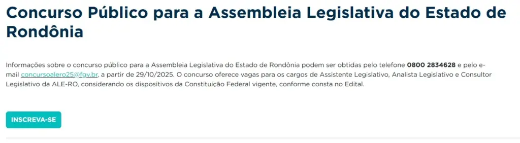 Inscrições do concurso ALERO