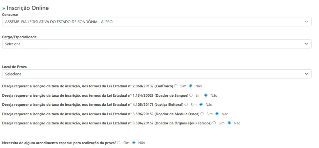 Inscrições do concurso ALERO