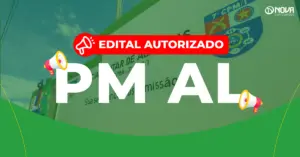 Imagem com fachada da Polícia Militar de Alagoas (PM AL) e o texto “Edital autorizado! Concurso PM AL”.