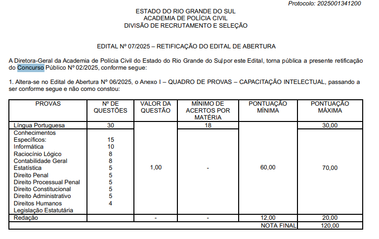 Concurso PC RS: Retificação altera o quadro de provas! 1 Retificação do concurso PC RS!
