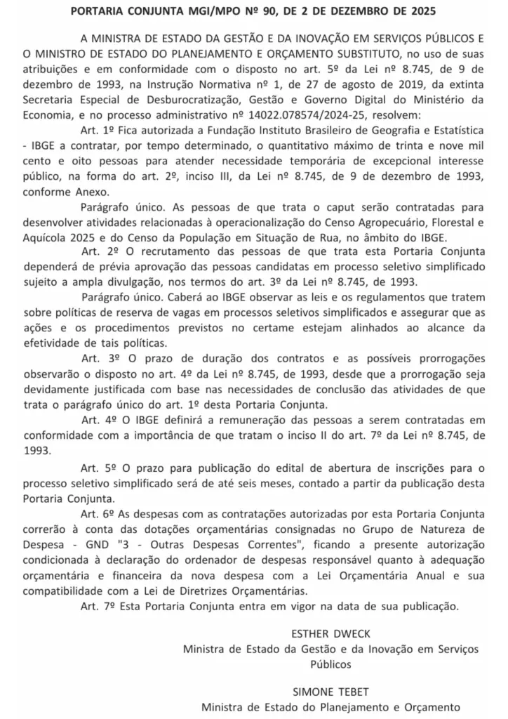 autorização concurso ibge censo 2026