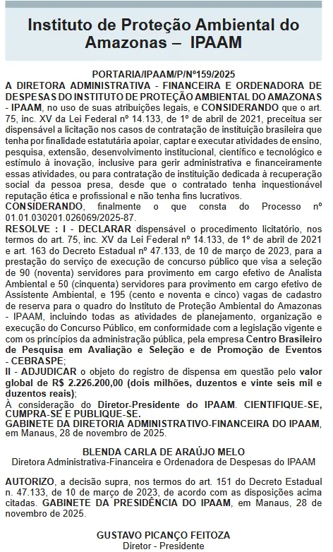 O concurso Ipaam AM está com banca definida