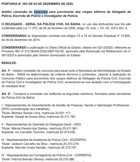 Comissão organizadora do concurso PC BA!