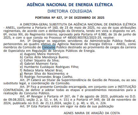 Comissão organizadora do concurso Aneel