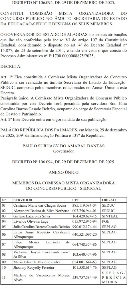 Concurso Seduc AL tem comissão formada para 1.442 vagas! 1 concurso seduc al comissão