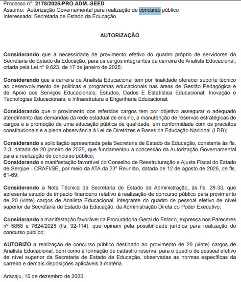 concurso seduc se foi autorizado