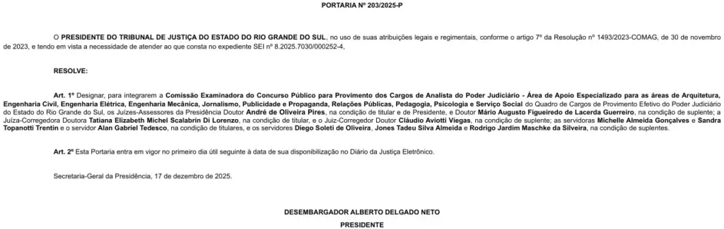 Concurso TJ RS Comissão