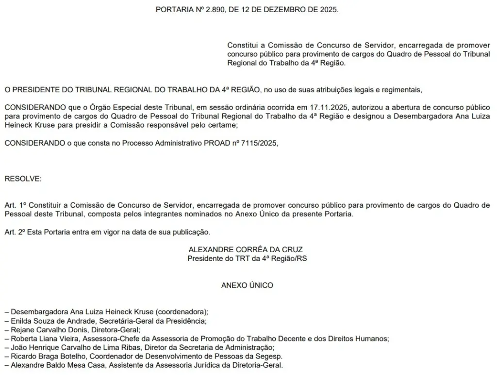 Concurso TRT RS tem comissão formada para novo edital! 1 Concurso TRT RS Comissão