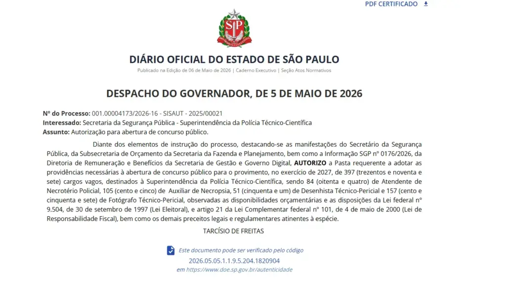 concurso polícia científica sp 2026