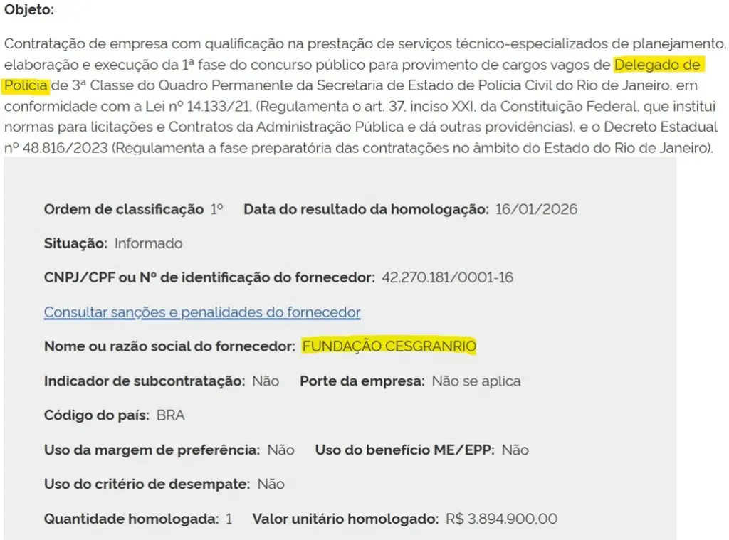 banca organizadora do concurso pc rj