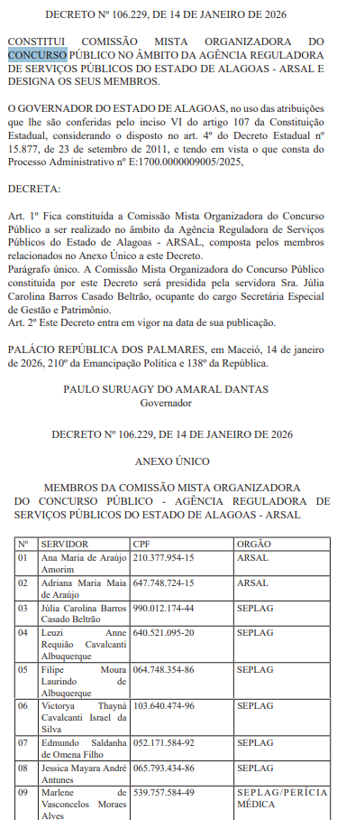 comissão organizadora do concurso arsal