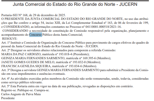 comissão organizadora do concurso jucern