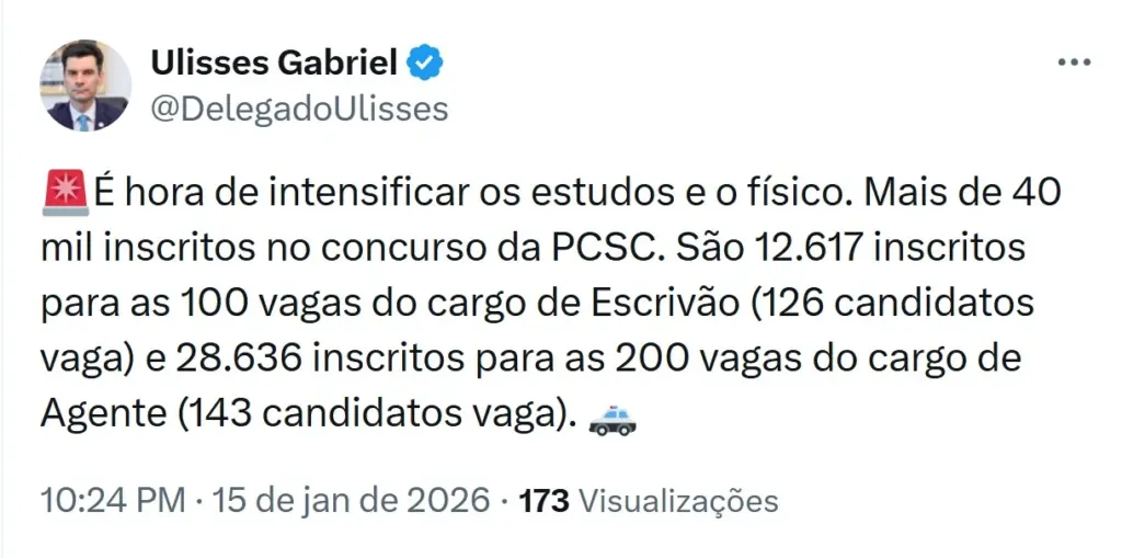 Concurso PC SC: 41 mil inscritos! Provas em março! 6 concurso pc sc inscrições