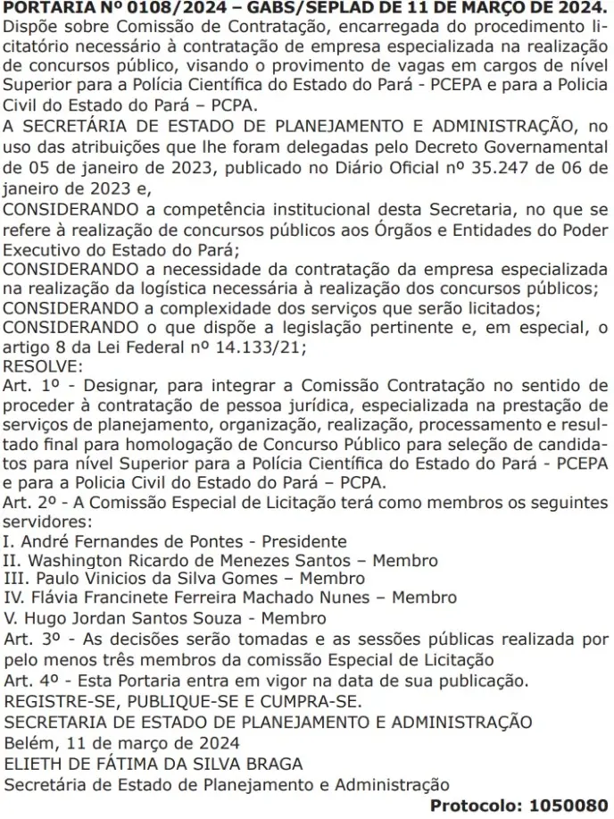 concurso polícia científica pa comissão