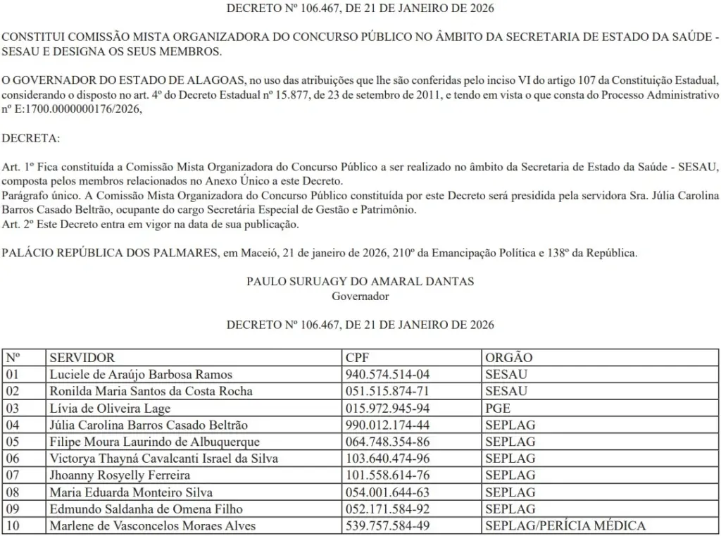 concurso sesau al comissão formada