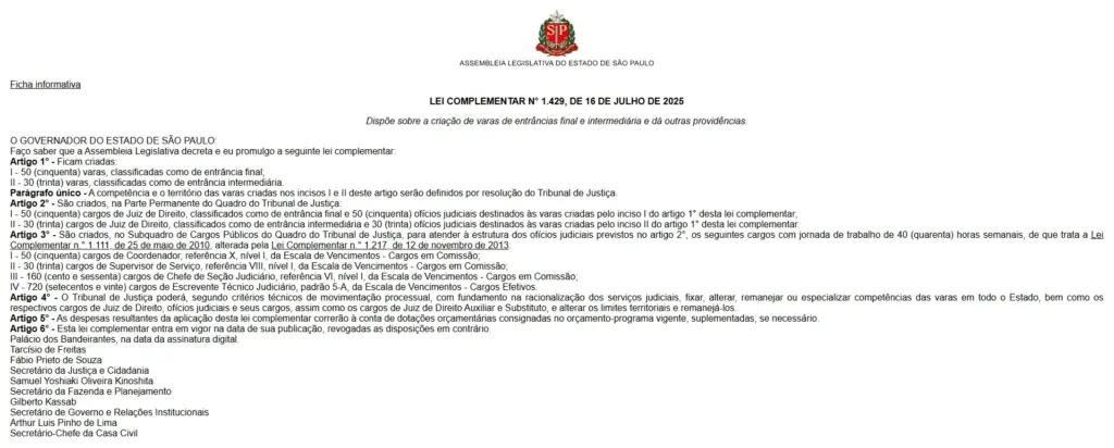 Lei complementar da Assembleia Legislativa do Estado de São Paulo.