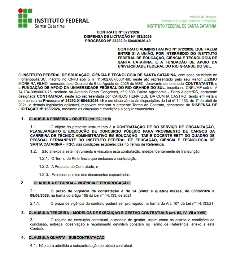 Concurso IFSC: Banca contratada! Edital iminente! 1 concurso IFSC