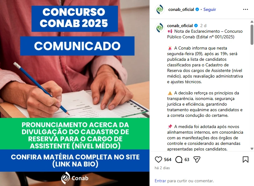 anúncio concurso conab