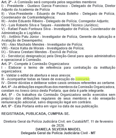 Concurso PC MT: Comissão formada para novo edital! 1 comissão organizadora do concurso pc mt