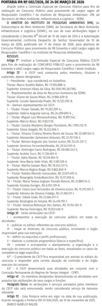 Concurso Secretaria do Meio Ambiente SP: Definida a comissão organizadora! 1 Concurso Secretaria do Meio Ambiente SP