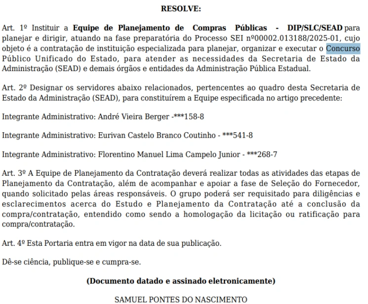 concurso unificado pi banca em definição