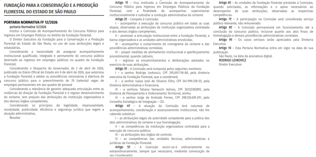 Concurso Fundação Florestal SP