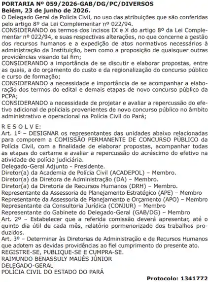 Concurso PC PA 2026: Comissão formada! Banca em breve para 237 vagas! 1 concurso pc pa 2026