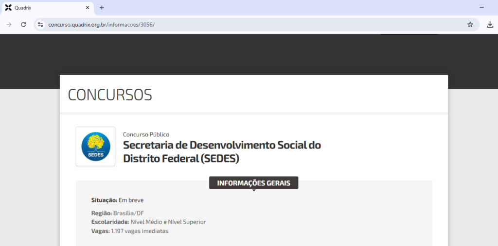 página oficial do concurso sedes df