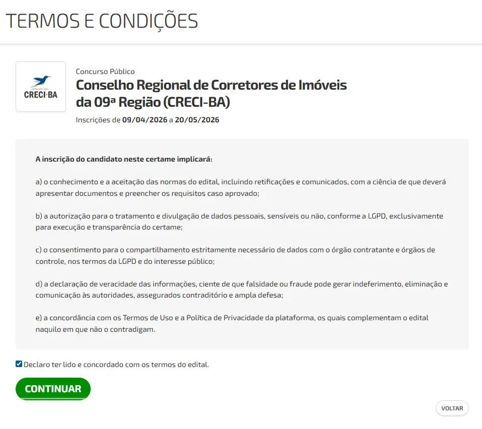 Passo a passo para fazer a inscrição no concurso Creci BA! 2 concurso creci ba