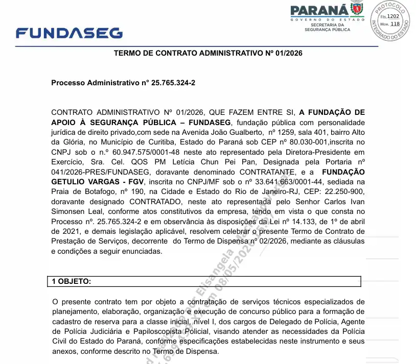 Concurso PC PR: Contrato com a FGV revela a estrutura das provas! 1 concurso pc pr