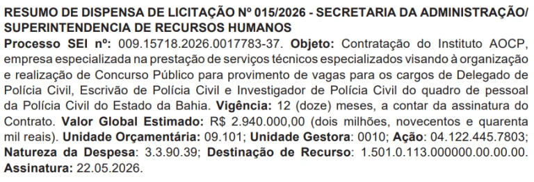 Concurso PC BA 2026: Banca contratada! 750 vagas! 1 Concurso PC BA 2026
