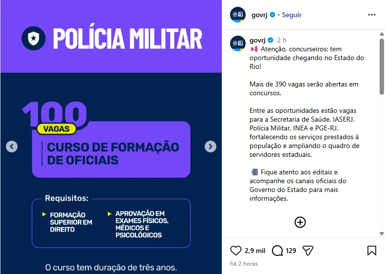 Concurso PMERJ Oficial terá novo edital em breve! 100 vagas! 1 Concurso PMERJ Oficial