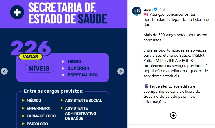 Concurso SES RJ: edital com 226 vagas deve ser publicado em breve! 1 Concurso SES RJ