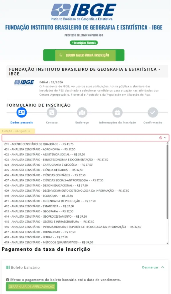 Passo a passo para fazer a inscrição no concurso IBGE Censo 2027! 2 concurso ibge censo 2027 inscrição avalia