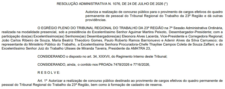Concurso TRT MT: Autorização publicada! Novo edital em breve! 1 Concurso TRT MT