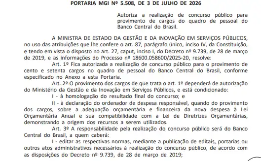 Concurso Bacen tem cronograma previsto para edital e realização das provas! 1 concurso bacen