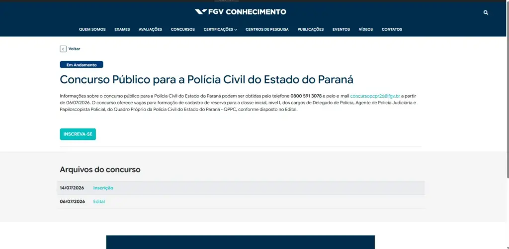 Concurso PC PR 2026: Passo a passo para fazer a inscrição! 1 concurso pc pr 2026