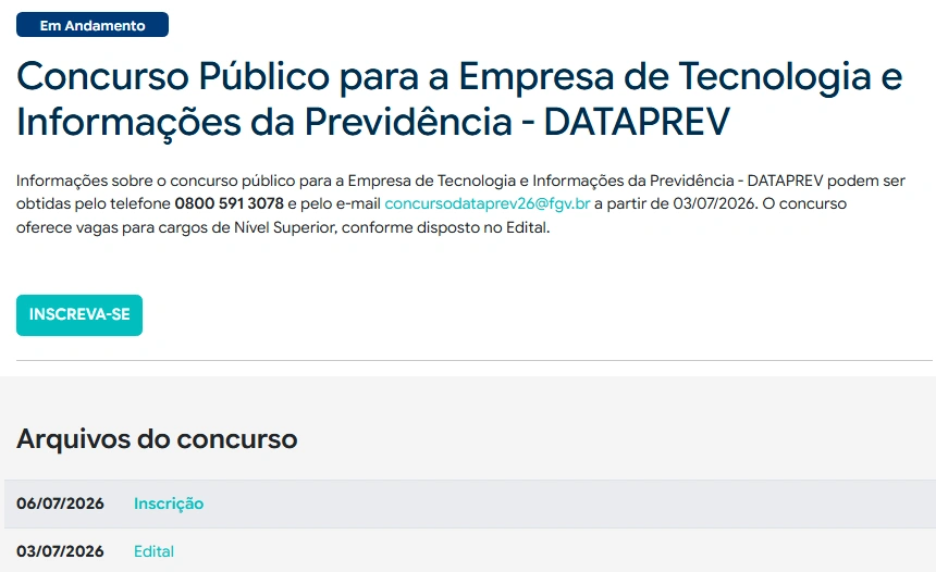 Concurso Dataprev: Como fazer a inscrição? Veja o passo a passo! 1 Concurso Dataprev