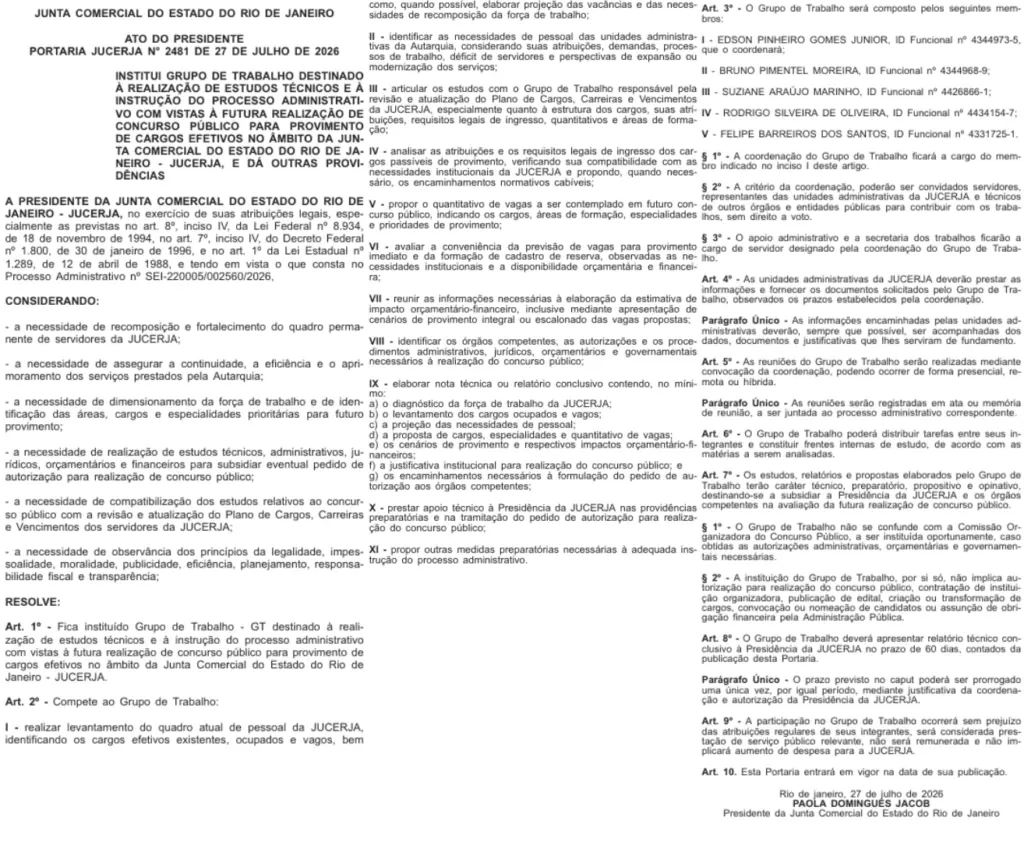 Concurso JUCERJA RJ